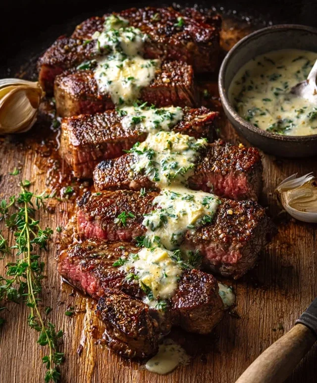 Garlic Butter Steak With Parmesan Cream Sauce