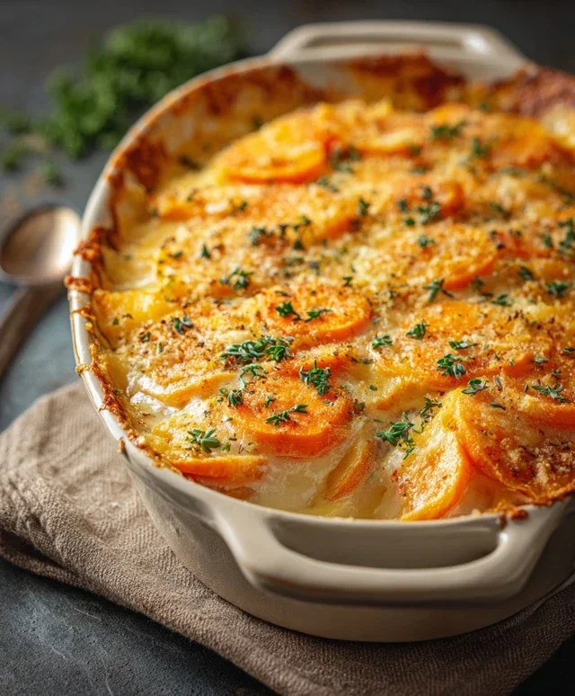 Cheesy Garlic Carrot Gratin – Creamy, Sweet & Savory
