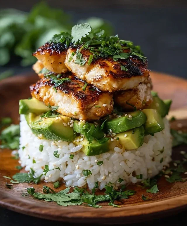 Delicious Honey Lime Chicken & Avocado Rice Stack Recipe