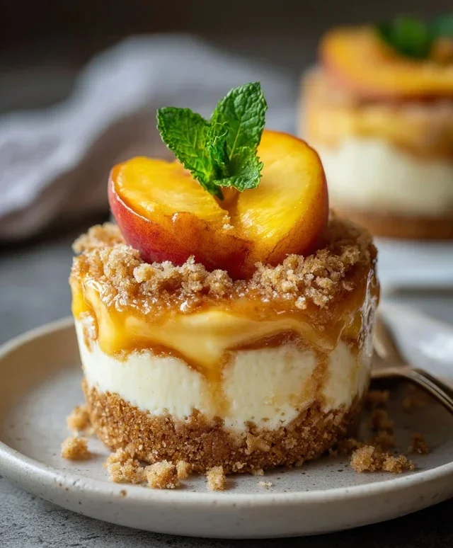 Stuffed Peach Cobbler Mini Cheesecake