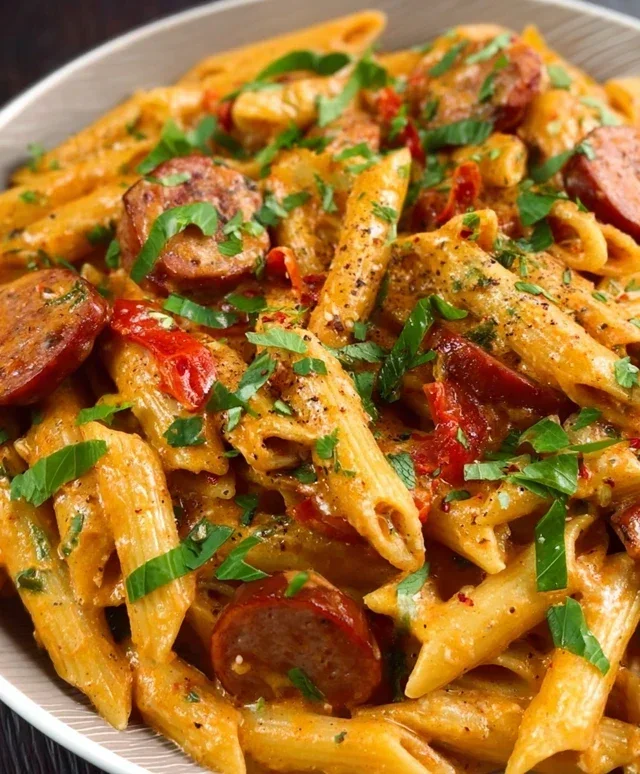 One Pot Creamy Cajun Sausage Pasta (30-Minutes)
