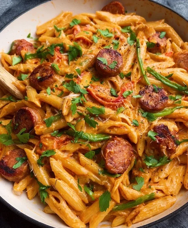 One Pot Creamy Cajun Sausage Pasta (30-Minutes)