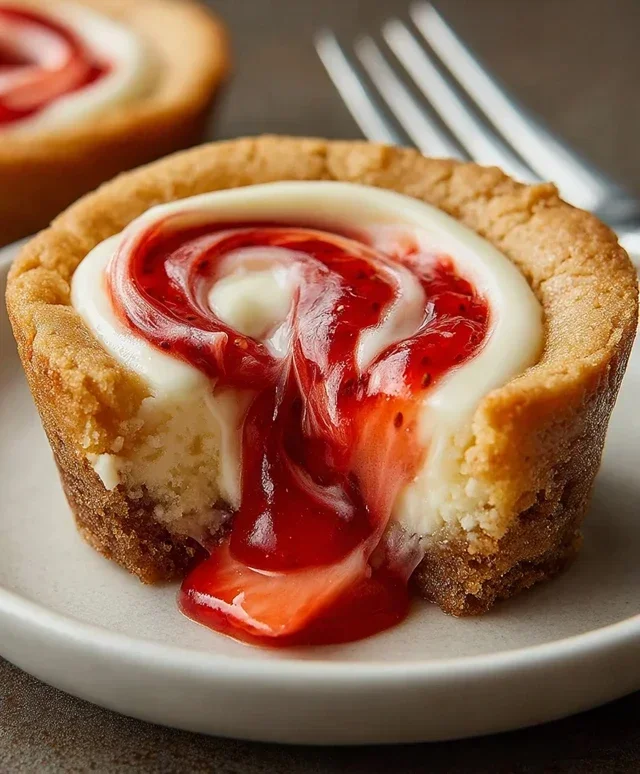 Strawberry Swirl Cheesecake Cookie Cups