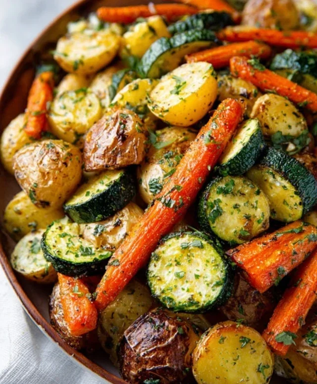 Garlic Herb Roasted Potatoes Carrots and Zucchini