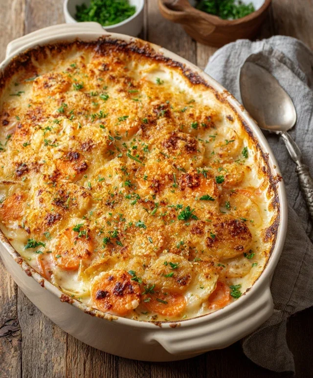 Cheesy Garlic Carrot Gratin – Creamy, Sweet & Savory