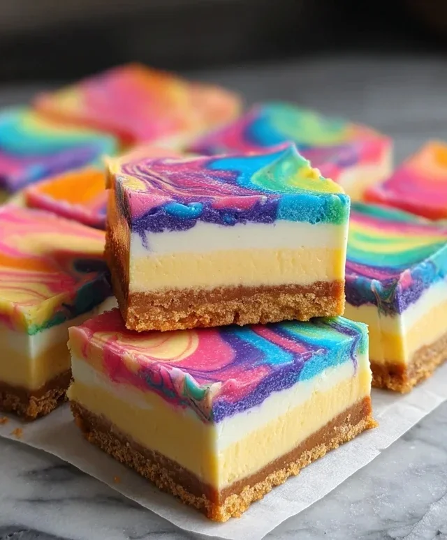 Rainbow Cheesecake Swirl Bars
