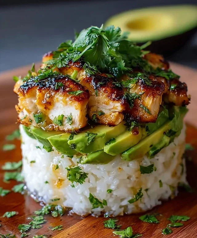 Delicious Honey Lime Chicken & Avocado Rice Stack Recipe