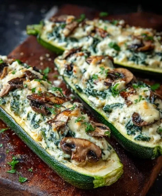 Spinach, Mushroom, and Ricotta Stuffed Zucchini Boats Recipe