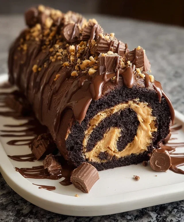 Peanut Butter Cup Chocolate Roll Cake