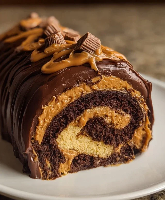 Peanut Butter Cup Chocolate Roll Cake