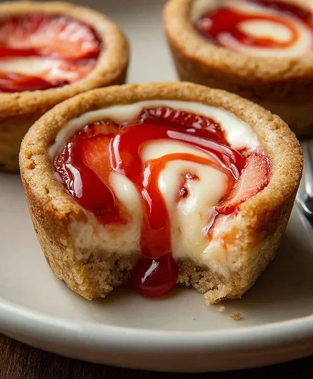Strawberry Swirl Cheesecake Cookie Cups