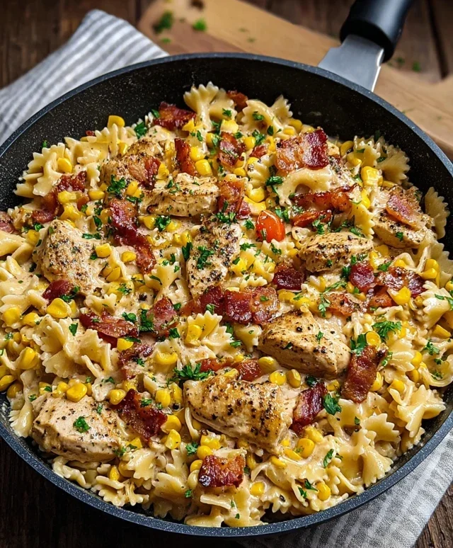 Creamy Chicken and Corn Pasta with Beef Beef Bacon