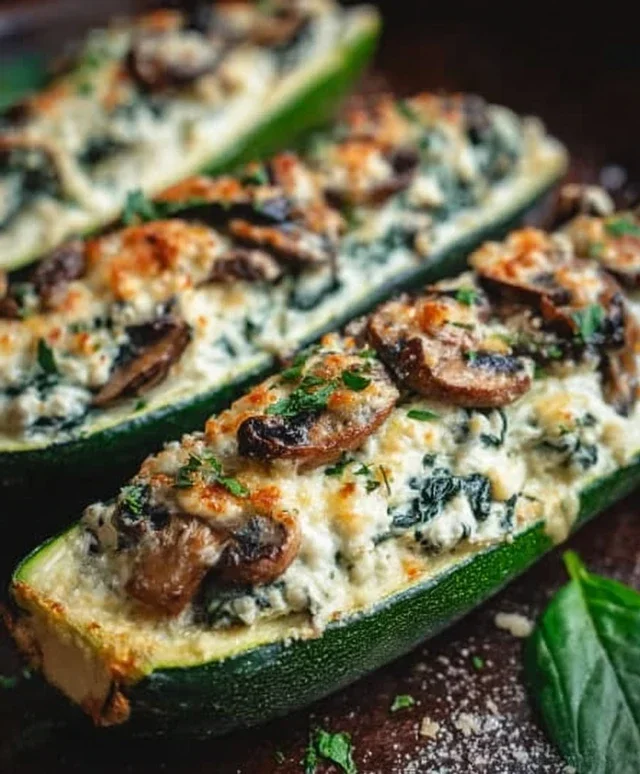 Spinach, Mushroom, and Ricotta Stuffed Zucchini Boats Recipe
