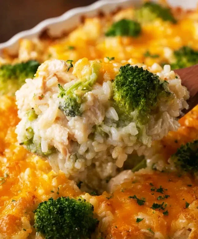 Creamy Chicken Broccoli Rice Cheese Casserole