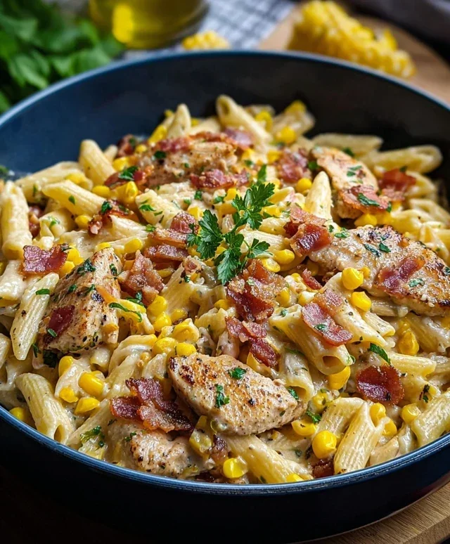 Creamy Chicken and Corn Pasta with Beef Beef Bacon