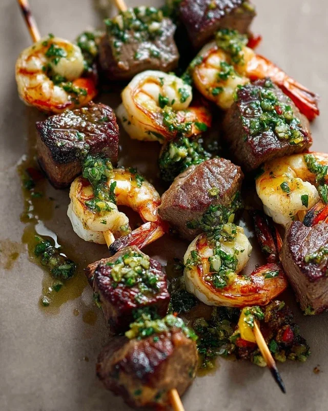 Surf and Turf Kabobs with Chimichurri Sauce
