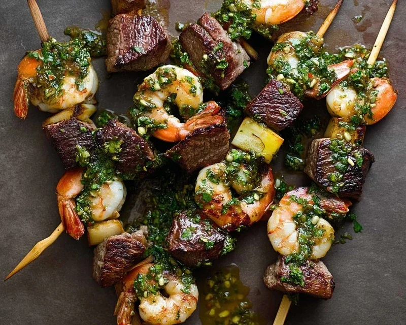 Surf and Turf Kabobs with Chimichurri Sauce