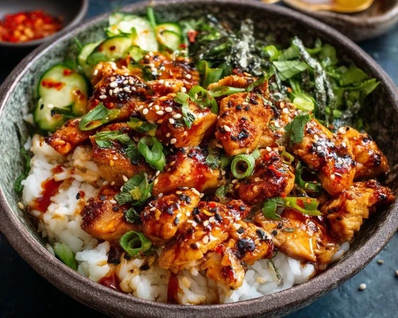 Spicy Honey-Gin Extract Extractger Chicken Bowls with Yum Yum Sauce