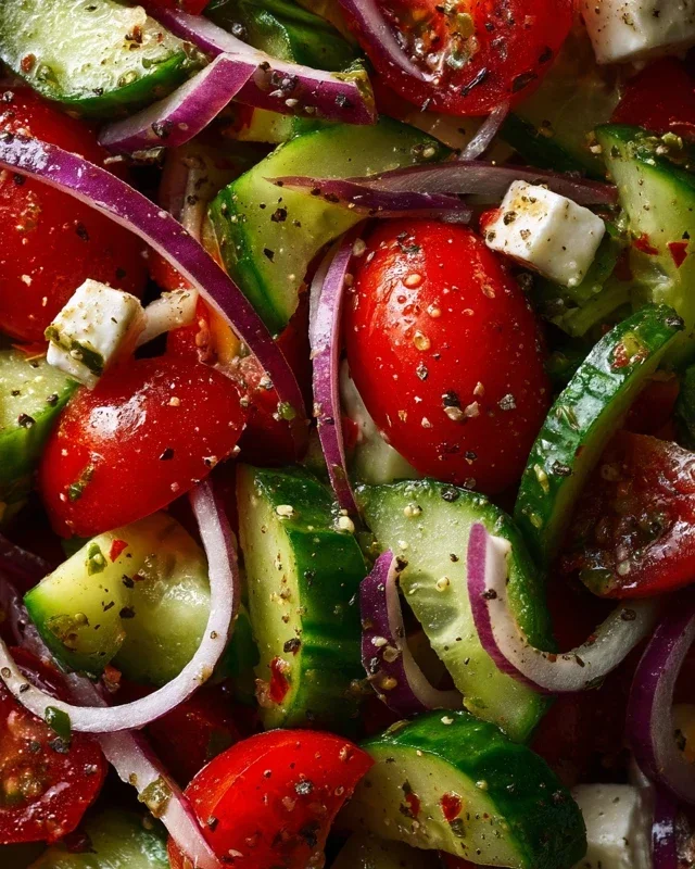 Mediterranean Salad with Cucumber, Tomato and Onion
