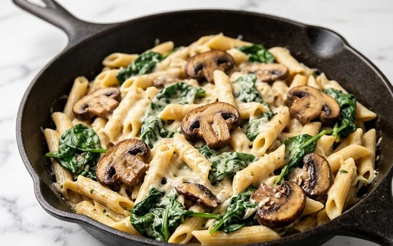 Parmesan Spinach Mushroom Pasta Skillet