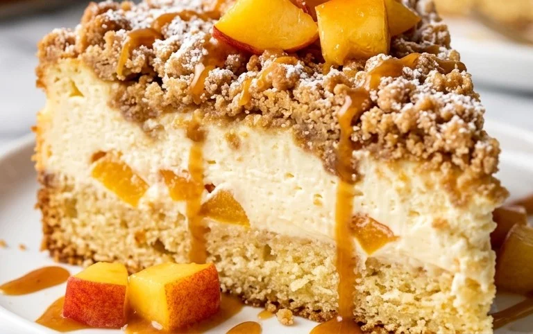 Peach Cream Cheese Cake with Streusel Topping