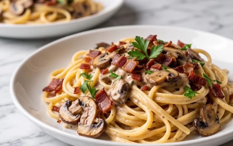 Creamy Beef Bacon and Mushroom Pasta