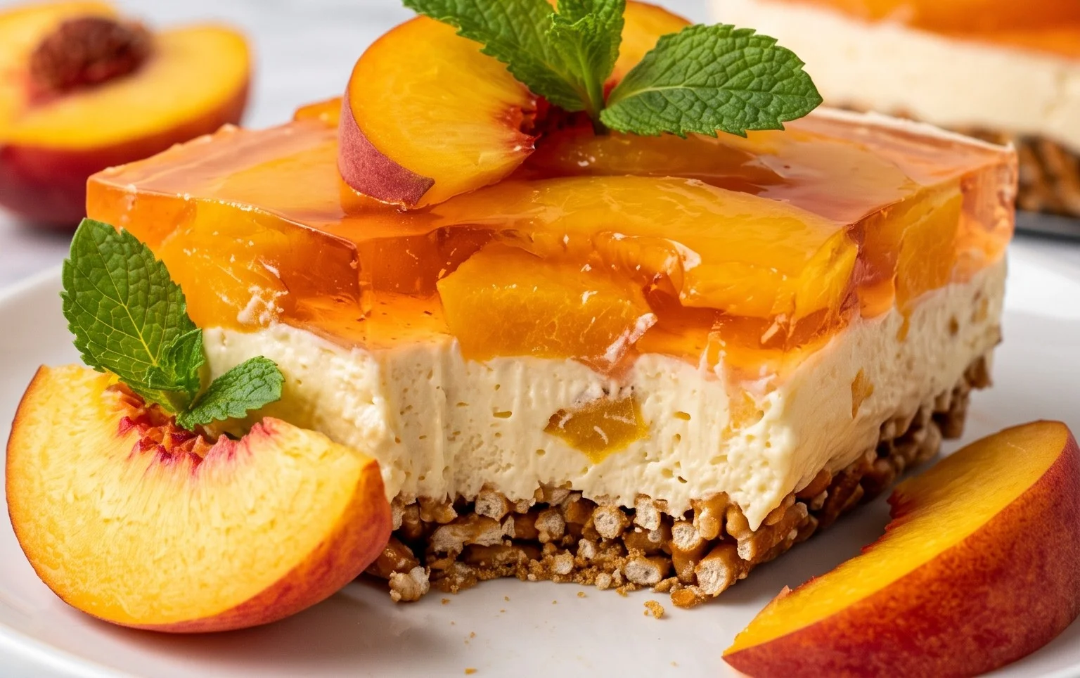 Peach Pretzel Salad Dessert