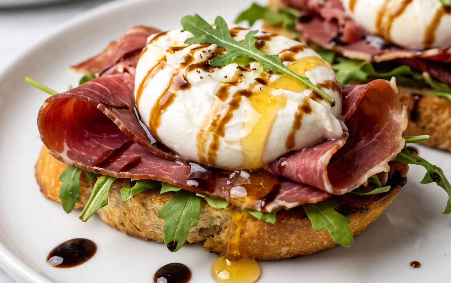Beef Prosciutto Crostini with Burrata and Lemon Honey Drizzle