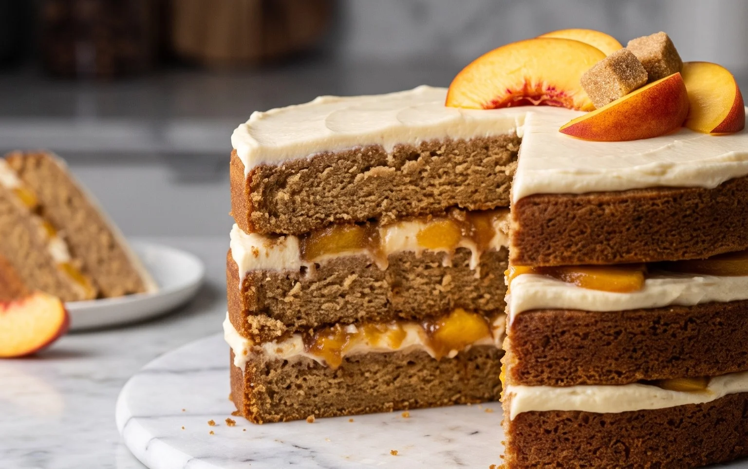 Brown Sugar Layer Cake with Peach Filling