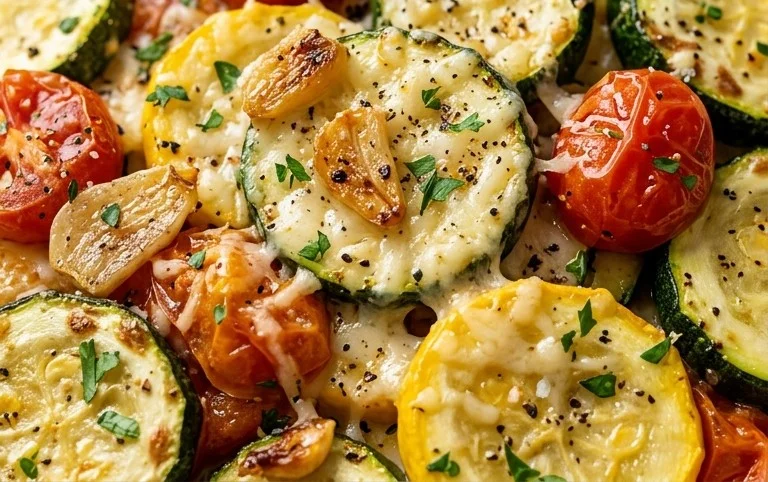 Roasted Garlic-Parmesan Zucchini, Squash and Tomatoes