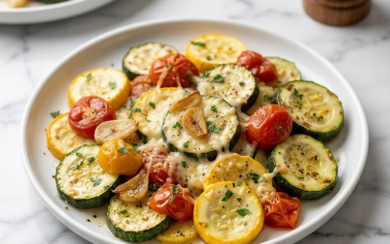 Roasted Garlic-Parmesan Zucchini, Squash and Tomatoes